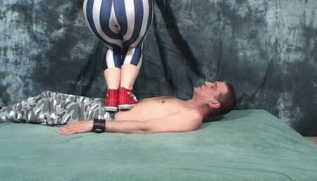 Yvette Costeau, trample-workout for her slave, WMV-SD