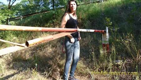 Empty bladder on the side of the road, outdoor pee agin standing in a small forest