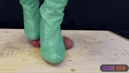 Bootjob in Green Leather Boots (Close View) with TamyStarly - Ballbusting, Stomping, CBT, Trampling, Femdom, Shoejob, Crush, Ball Stomping, Foot Fetish Domination, Footjob