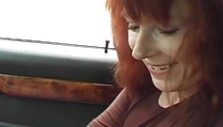 Slim and horny German redhead eating cum in POV