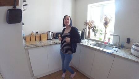 skinny wife strips off in underwear in the Kitchen