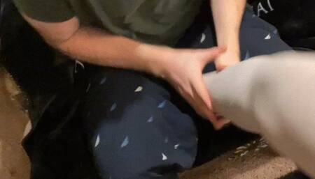 Ball stomping punching and kicking ballbusting in chair goddess XoieKaidence and Beau Beckett