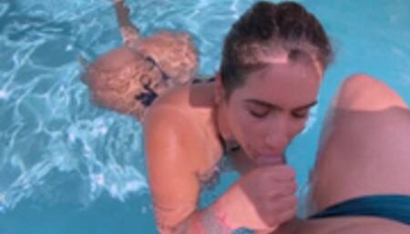 Big Tits MILF ended up sucking her boss dick in the pool and fucking him in the bathroom