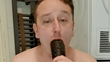 Marcel Lokken sucking on a BBC dildo and confessing what a slut he is
