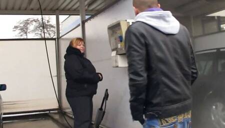 He picks up and fucks huge ass fatty in the bathroom