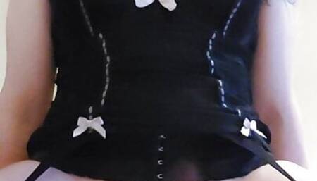 horny trans rides dildo with collar on.