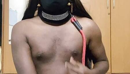 Sissy madhuri doggy walking in collar and leash
