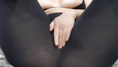Fingering my pussy while wearing transparent leggings thinking about my personal trainer