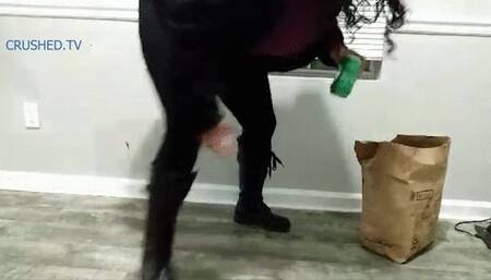 Destroying cans and bottles with my evil feet