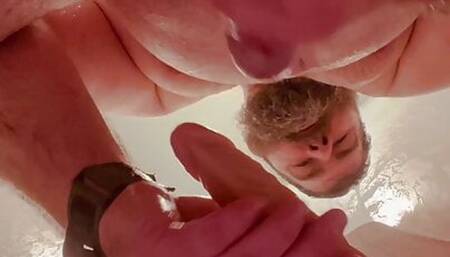 Jerking and frotting with dildo in the shower.