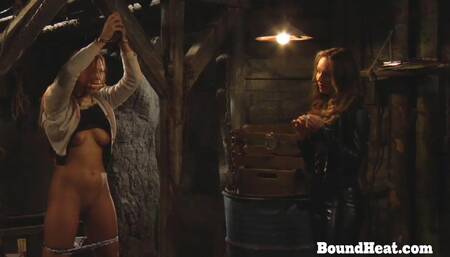 Handcuffed Lesbian Slave Whipped And Humiliated During Slave Training