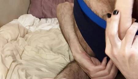 Skinny white otter teasing my very hairy virgin ass with a realistic pink dildo
