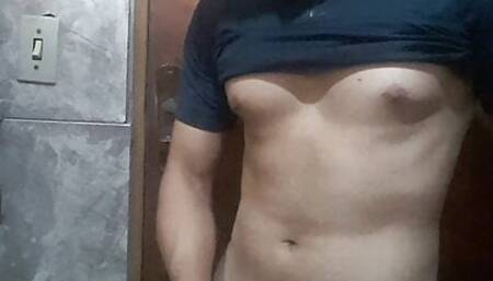 Gym student couldn't stand it horny and had to masturbate in the gym bathroom and got caught