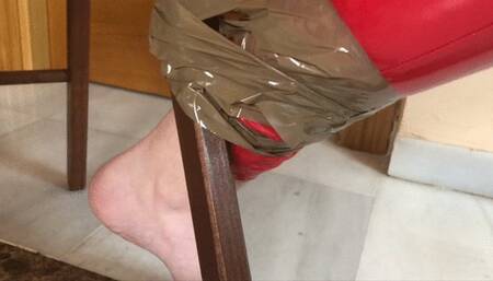 Cumming in red pvc trousers and drooling