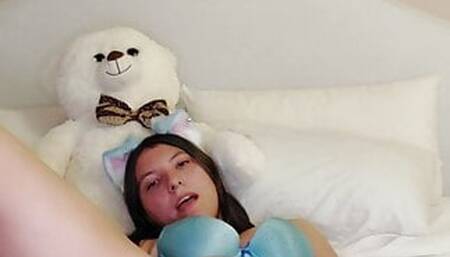 cat girl  playing with herself and masturbating till she cums