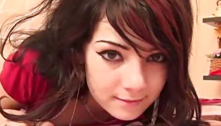 Emo emily toying herself with massive dildo
