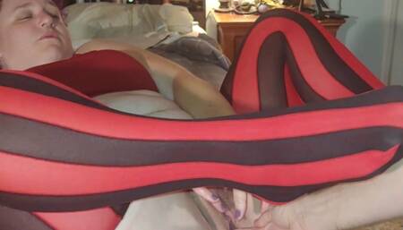 Andy fucks Liza with a dildo then his cock pulsates as it overflows her pussy with cum!