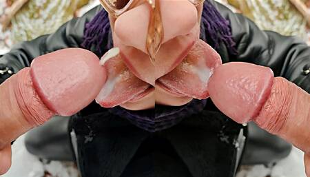 Juicy and risky amateur public blowjob in the cold forest from a big-mouthed MILF. Close up tight cum in mouth