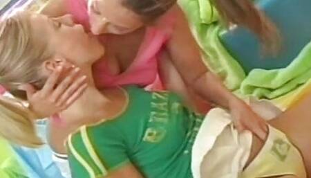two young things with petite breasts fuck so horny their pussies