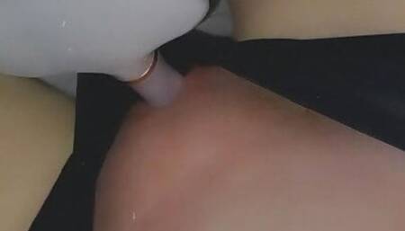 Teasing my horny little pussy with brush