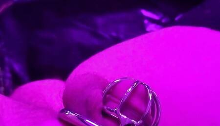 Sissy in small chastity gets fucked with a BBC