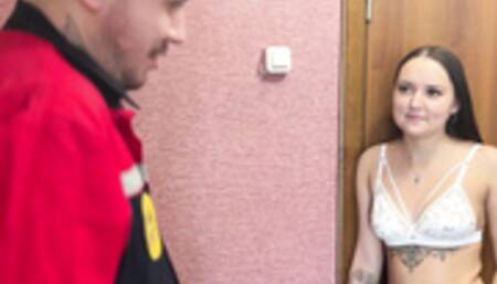 Lucky plumber fucking this brunette hottie