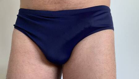 A weeks worth of cum in new blue speedo