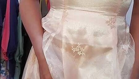 Cute crossdresser masturbating and cum wearing party dress