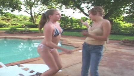 part 1, Sexy girl-girl poolside spanking