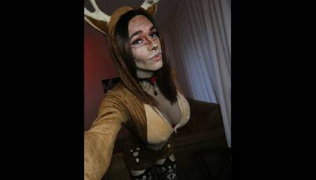 Cute deer crossdresser recruiting as santas helper
