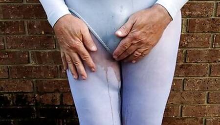 CD outdoors pee my nylon pantyhose tights and leotard.