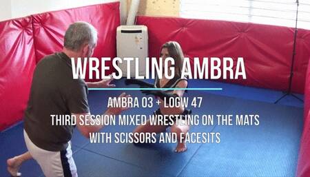 Ambra 03 - Third Session Mixed Wrestling on the Mats with Scissors and Facesits