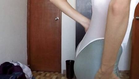 Hot girlfriend sweaty workout silk