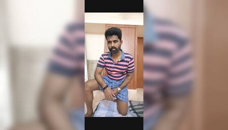 Daddy in Lungi masturbating with his big uncut dick