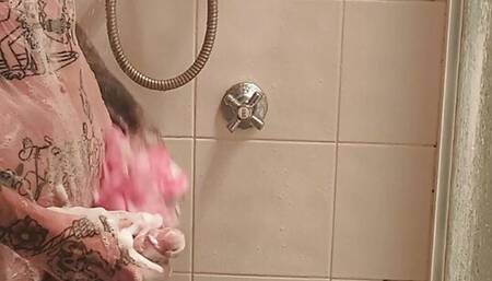 Steamy solo hot shower masterbation