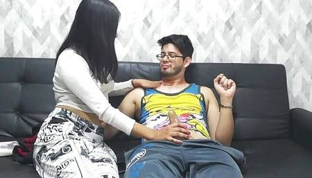 My wife's friend finds me masturbating and gives me a hand