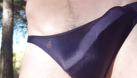 Walking on a hiking path with a bulge in my thong