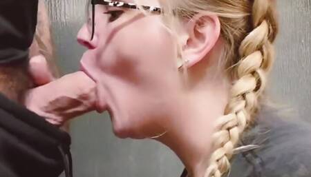 slut Step-sis in braids sneaks off to suck dick