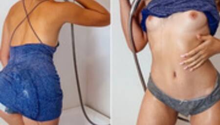 Wet dress and masturbation in the shower