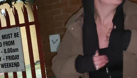 Offered juice to flash tits pussy and ass