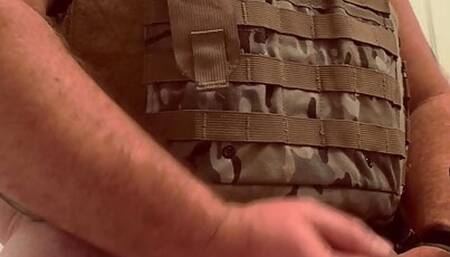 Bearded Bear in Armored Vest Stroking cock and frotting