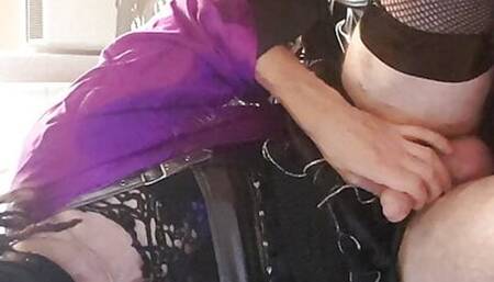 sissy slut takes a 4inch 4 foot long double ender and squirts hard - kinky pvc whore moans