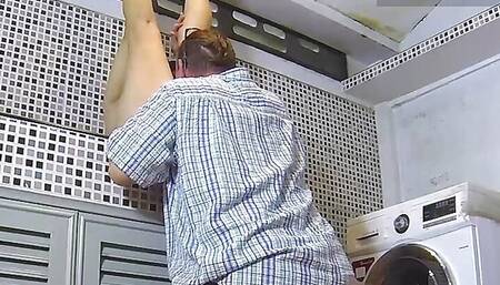 Housewife fucked in the washing machine. pussy licking, cunillingus. Domination in laundry.  Cam 1Timer