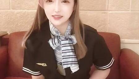 ASMR performing erotic services in cabin attendant cosplay