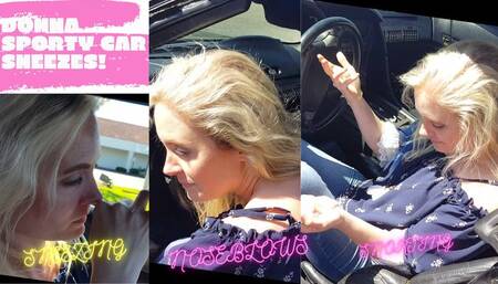 DONNA'S SPORTY CAR STUDIO SNEEZES! THE REMIX! SNEEZING, SNORTS AND NOSEBLOWING AND MORE! CELEBRATING OVER 15 YEARS OF BEAUTIFUL WOMEN SNEEZING! MP4 FOOTAGE