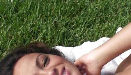A stunning brunette teen gets fucked outdoors when a