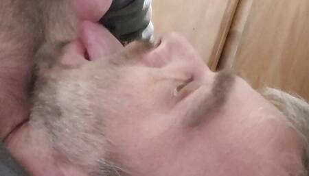 Teasing my own cock giving myself a blow job feels good to lick my own dick