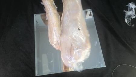 SEXY MAN'S FEET IN FOOD PLASTIC BONDAGE FILM
