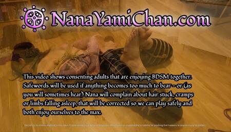 4k UHD: Girl struggling in hogtie on floor, masturbating with crotch rope