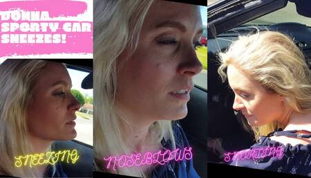 DONNA'S SPORTY CAR STUDIO SNEEZES! THE REMIX! SNEEZING, SNORTS AND NOSEBLOWING AND MORE! CELEBRATING OVER 15 YEARS OF BEAUTIFUL WOMEN SNEEZING! WMV FOOTAGE